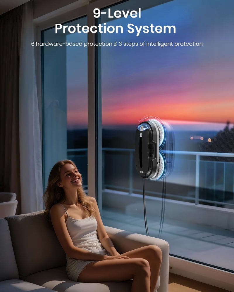 BNZ Smart Window Cleaning Robot, Twin Turbo & Dual Auto-Spray Window Cleaner with Multiple Safety System, AI Path Planning, Frameless Edge Detection, K1 (Matt Black) - Image 3